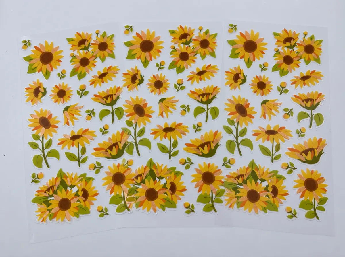 Examples of the sunflower sticker designs; designs may vary
